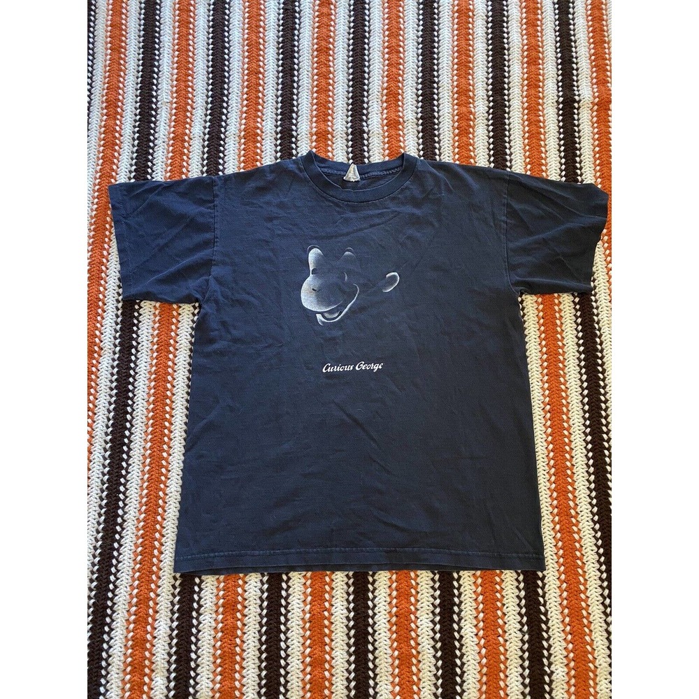 Vintage Curious George Monkey Cartoon Black T-Shirt Large 21x27 Funny Cartoon
